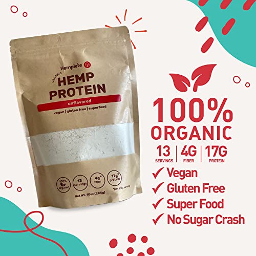 hemplete Organic Hemp Heart Unflavored Vegan Protein Powder, Plant-Based for Balanced Nutrition, All-Natural, 1 Ingredient, No Artificial Ingredients, Easy to Digest & Mix (10oz) - Image 3