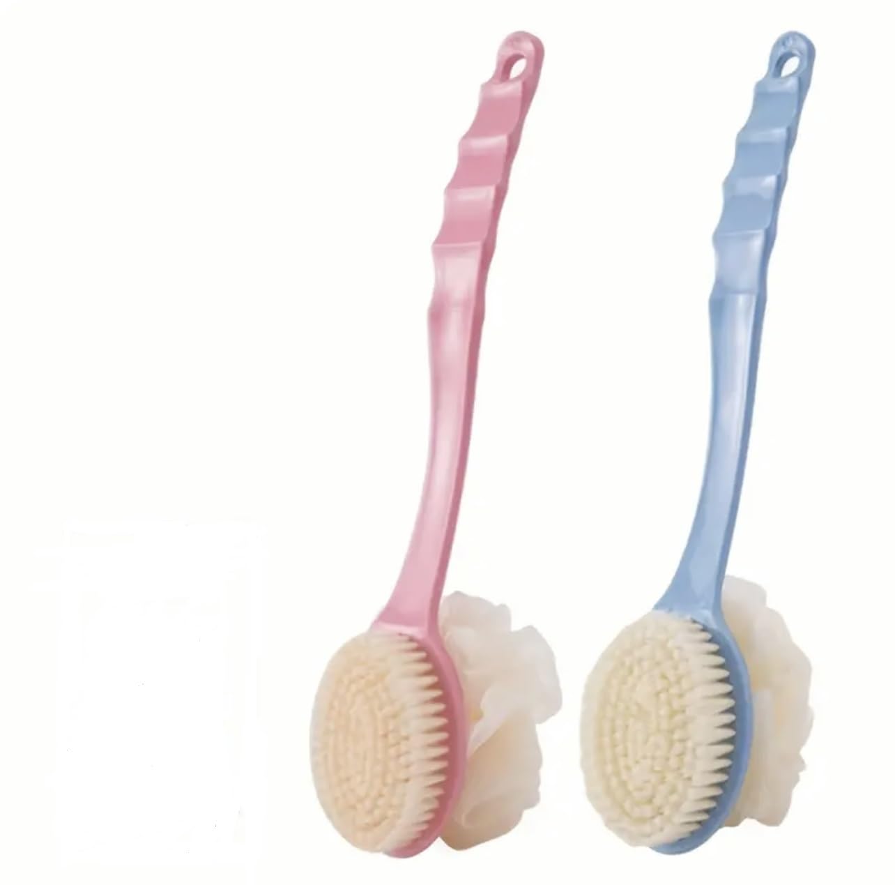 Generic Double Sided Bath/Shower Brush, Two in One Long Handle Brush, Soft Bristle Massage Brush, Body Brush, 2 PCS (Blue+Pink)