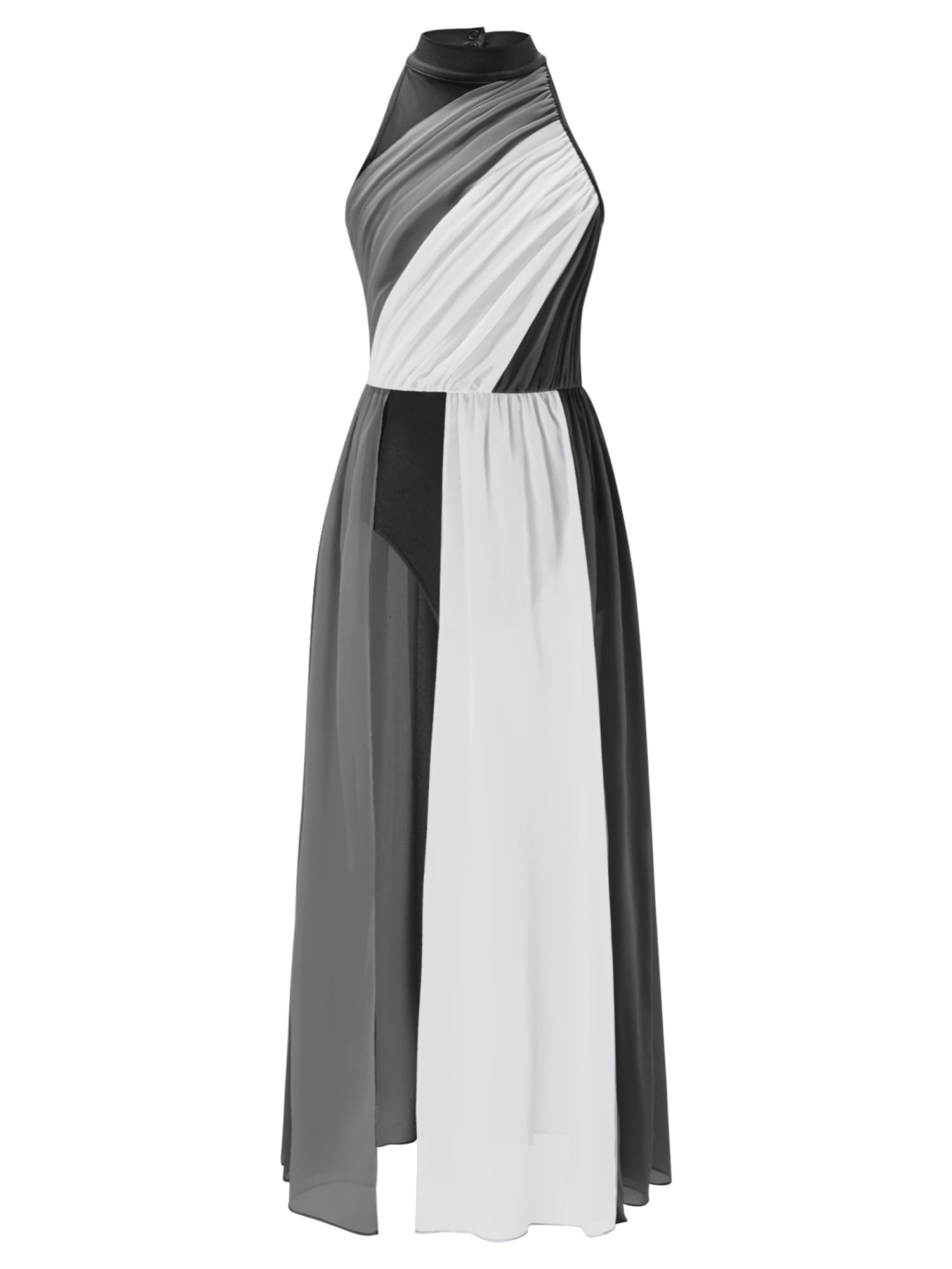 IEFIEL Mädchen Lyrisch Tanzkleid Elegante Ballettkleid Lang Ärmellose Eiskunstlauf Kleid Tango Cha Cha Tanzkleidung Chiffon Kleid