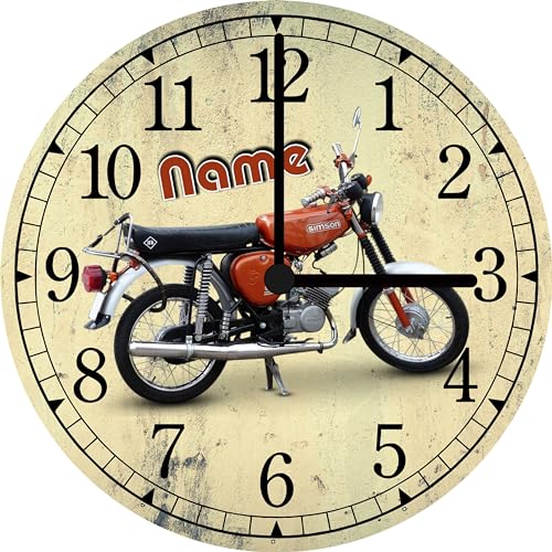 Print Equipment (18.30) Wanduhr Glasuhr - 29 cm - Motorrad Motorsport Motorcross Speedway DDR Roller Simson S51 - auch mit Wunschname