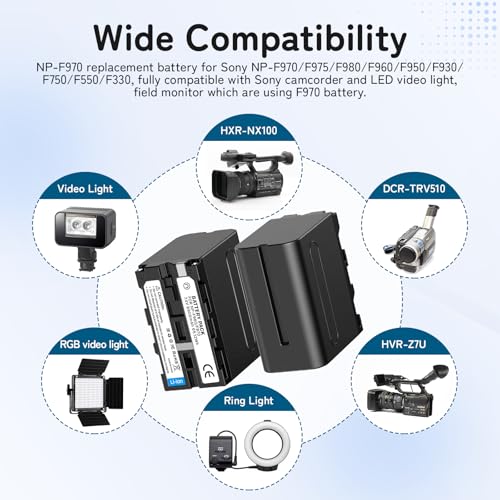 2-Pack 8800mAh Ersatzakku für Sony NP-F970 und USB-Ladegerät für Sony NP-F960 NP-F950 NP-F930 NP-F550 NP-F570 NP-F750 Batterien, für Handycams, Feldmonitor, Videolicht