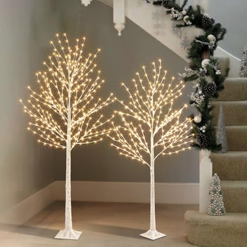 LED Lichterbaum Außen 180 cm 30 DELICHTER Weiße Weihnachtsbäume Zweig Set von 6FT, 5FT Birke Baum...
