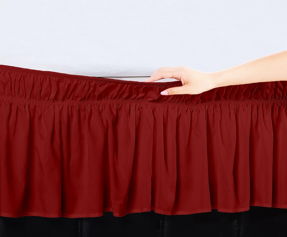 TSM BEDDING - Wrap Around Bed Skirt for King Size (72” x 78” Inch) - 18” Inch Drop Length Wrinkle Free Brushed Microfiber Fabric Bed Skirt | Easy Elastic Feet | Machine Washable | Burgundy 1