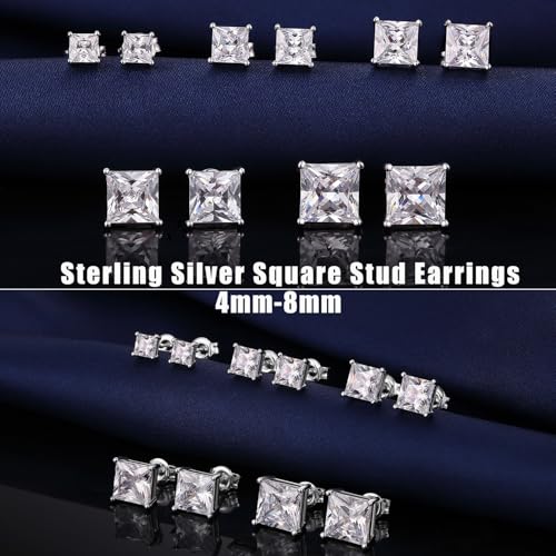 18K White Gold Plated Simulated Diamond Sparkly Round Stud Earrings 925 Sterling Silver 5A CZ Cubic Zirconia 4mm to 8mm Fine Jewelly for Women Men3
