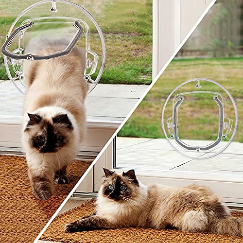 Petyoung Pet Door Transparent 4-Way Locking for Cats & Small Dogs, Round Cat Flap with Door Liner Kit for Sliding Glass Door, Glass Window, Screen Window - Image 6