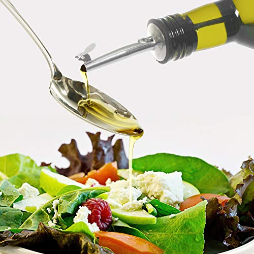 Rocinha Olive Oil Dispenser Bottle Set, Dark Green Olive Oil Bottle, Glass Olive Oil Bottle for Kitchen Cruet Set, Olive Oil Bottle with Stainless Steel Funnel, Pour Spouts, Labels,2 Pack 17oz