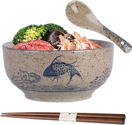 Tazón de ramen TuYines, cuenco japonés de cerámica, tazón de ramen con cuchara,...
