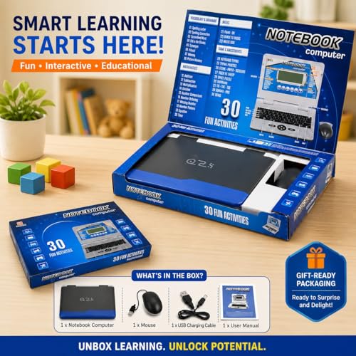 Image of Educational Toy Laptop for Kids with Mouse,Learning Laptop | 30 Activities | Computer for Kids 2-7 Years,ABC Alphabet Words Mathematics Music Logic,Learning Machine for Boys Girls, Grey