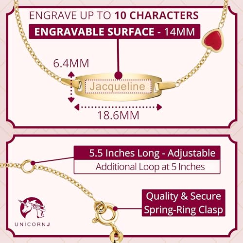 UNICORNJ 14k Gold ID Bracelet Engravable Girls Boys Kids Baby Infant, Personalized Figaro Curb Chain Name Bracelets for Babies Newborn Toddler Child Girl Boy Yellow Gold, Made in Italy2