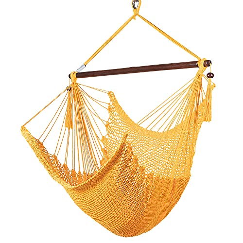 Caribbean Hammock Chair With Footrest - 40 Inch - Soft-Spun Polyester - (Yellow) #TOP9