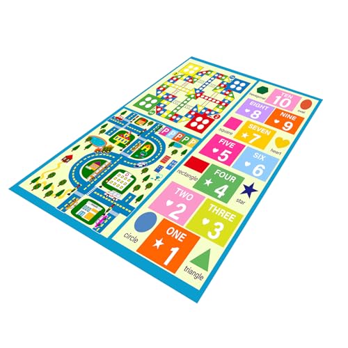 Kids Non Slip hopscotch Rugs?Educational Learning Numbers Shapes Carpet?Toddler Crawling Game Activity Play Mats?Nursery Playroom Exercise Tent Area Rugs 2.6x3.9ft /32×47in