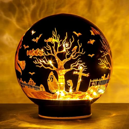 QRF Halloween Decorations Indoor,Spooky Glass Globe,6.3" Battery Operated LED Lights