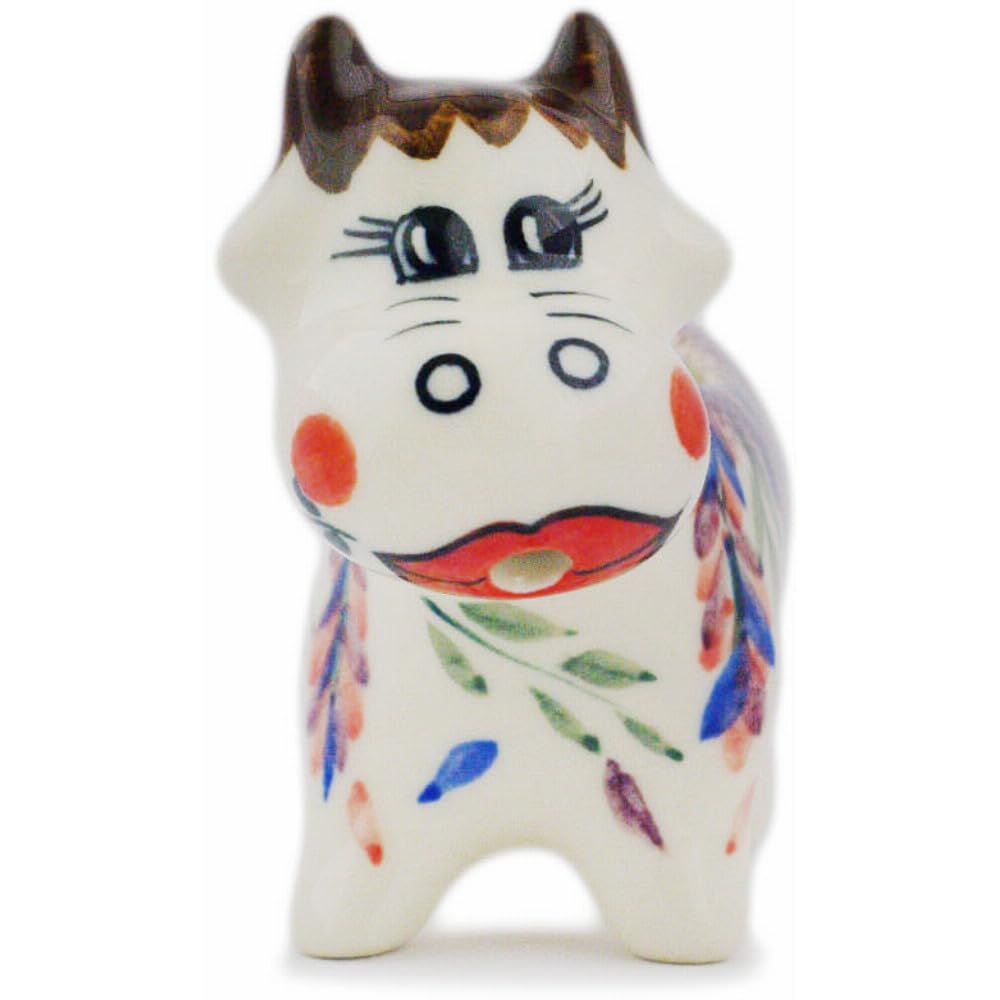 Authentic Polish Pottery Cow Shaped Creamer Signature UNIKAT in Lupine Surprise Design Handmade in Boles?awiec Poland by Ceramika Dalia + Certificate of Authenticity