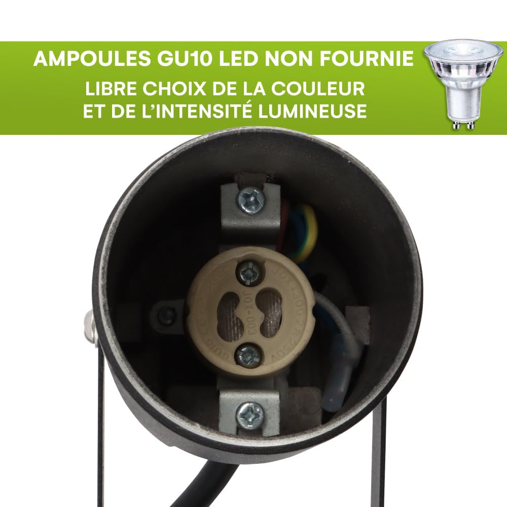 Spots extérieurs design avec piquet X4 - Pour Ampoule LED GU10 - Étanche IP65 - Orientables - Fixations discrètes - Noir