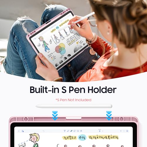 Image of Fintie Hybrid Slim Case for Samsung Galaxy Tab S9 FE 10.9 Inch /Galaxy Tab S9 11 Inch 2023 with S Pen Holder, Shockproof Cover with Clear Transparent Back Shell, Auto Wake /Sleep, Pink