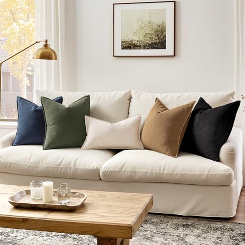 ANRODUO Pack of 2 Decorative Linen Pillow Covers Natural Beige Neutral Farmhouse Boho Soild Cushion Case Soft Accent Pillowcase for Couch Sofa Bedroom Living Room Home Spring Decor 18 x 18 Inch - Image 5