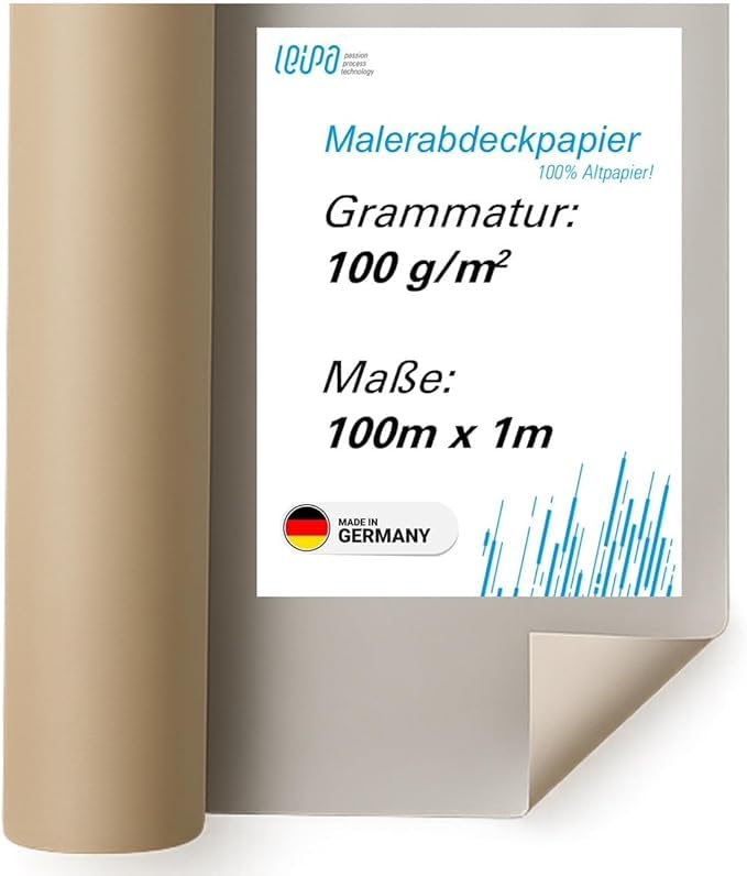 LEIPA Einzelpack Standard Malerabdeckpapier 100m x 1m 100g/m2 Braun aus Recyclingpapier