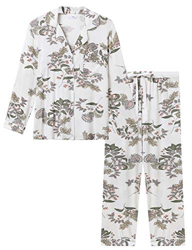 Women Bamboo Pajamas Cooling Pj/Sleep/Lounge Set Long Sleeve Button Loungewear(Print,Medium)