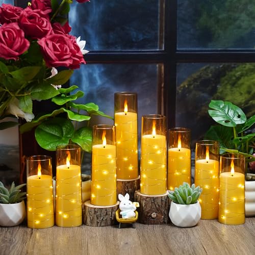 Image of Nimiko Flickering Flameless LED Candles,Battery Operated Candles 24 Pcs with Embedded Star String,Acrylic LED Pillar Candles with Remote,Suitable for Home Decoration to Create an Atmosphere (Gold)