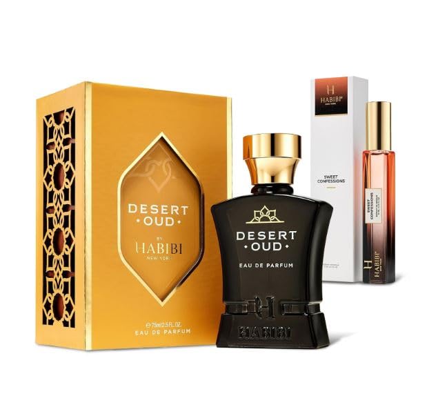 H HABIBI Desert Oud Perfume for Men 75ml + Sweet Confessions Extrait de Parfum 10ml Travel Size – Luxury Arabian Fragrance Bundle, Long Lasting Bold & Gourmand Perfumes, Ideal Gift Set for Men Women