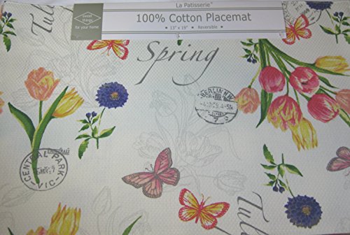 Spring Floral Place Mats Set of 4 100% Cotton Reversible 13" x 19"