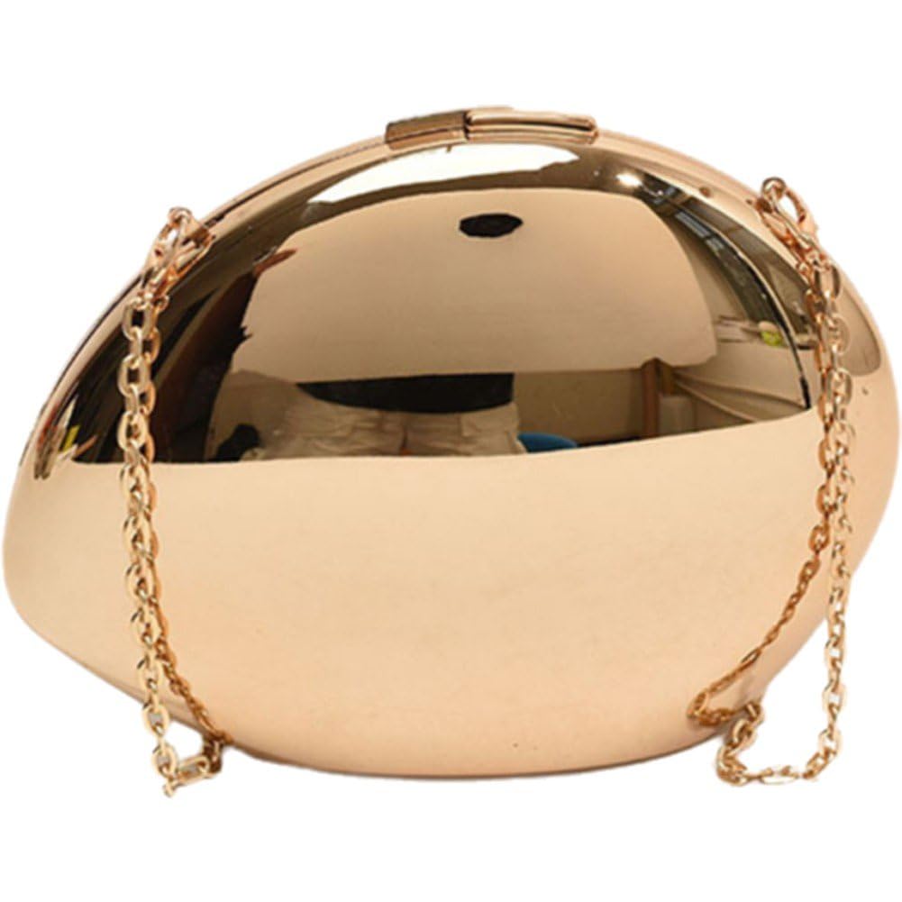 Sanfly Women's Reflective Oval with Shoulder Chain - Small Metal Crossbody Bag for Party, Wedding, Cocktail, Prom