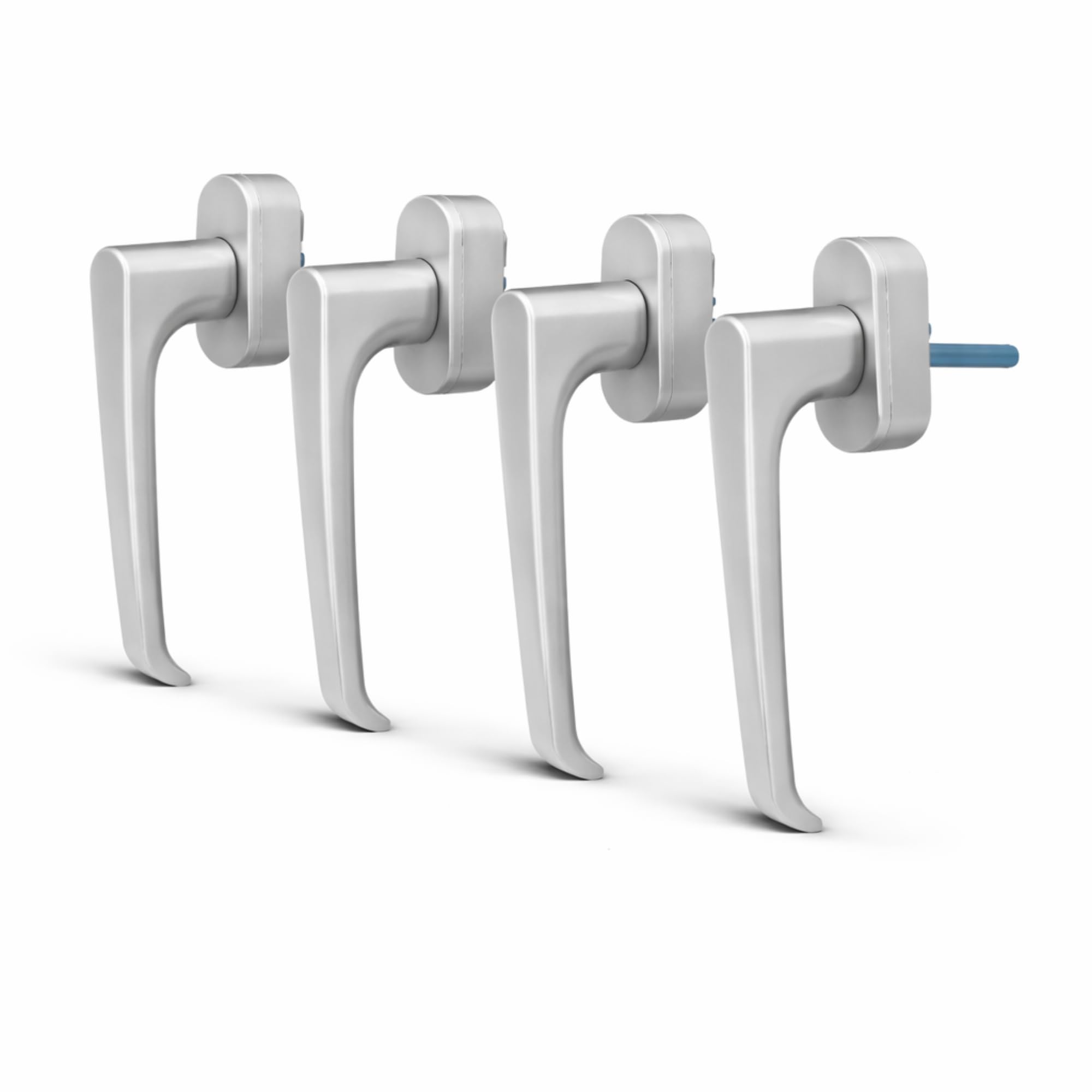 Confezione da 4 maniglie per finestra multipunto in alluminio argento – maniglia per finestre oscillanti e praticabili | Quadretto 7 mm universale | Maniglia resistente (4, argento opaco