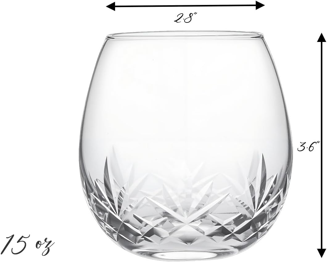 SHOSHIN Hand-Cut Stemless Wine Glasses – Hand Made Lead-Free Crystal Glass (15 Oz, Set of 4) – Ideal Gift - Image 7