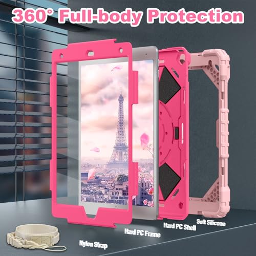 Image of WESOROL Case for iPad 9th /8th /7th Generation 10.2 Inch iPad 9th Generation Case with Screen Protector Rotating Stand Pencil Holder Heavy Duty Shockproof Cover for 9th Gen iPad Case,Rose Gold Pink