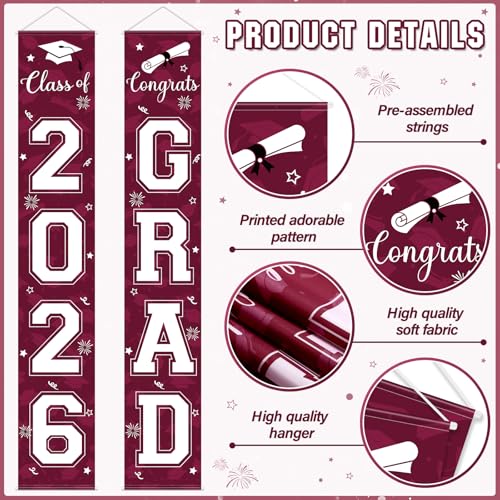 Image of Graduation Party Decorations Class of 2026, Graduation Decorations with Congrats Grad Banner Fringe Foil Curtain Paper Flower Ball Balloons for High School College Graduation Party Supplies, Maroon