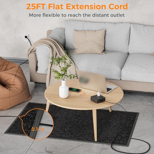 Image of TESSAN Surge Protector Power Strip, 25 Ft Flat Plug Extension Cord with 3 USB (1 USB C) 8 Outlets, 1250W, 900J Protection, 3 Sided Outlet Extender with Power Switch for Office, Dorm Room, Black