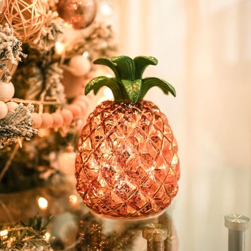 hvfun Lampe ananas en verre doré – Lampe LED à piles avec modes continu et scintillant, minuterie de 6 heures – Idéal pour décoration tropicale et...