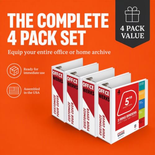 Image of 3 Ring Binder, Professional D Ring 5 Inch, Presentation Folder for Standard Pages 8.5 x 11 with Pockets, Crystal Clear View White (4 Pack)