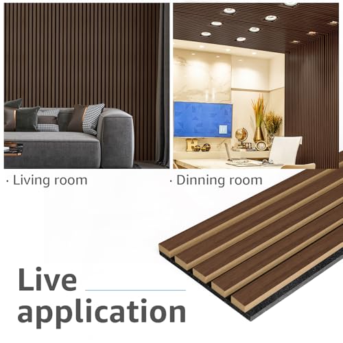 Image of Art3d 6-Pack Soundproof Wood Slat Wall Panel, 94.5 x 7.9 Inch, Deep Walnut