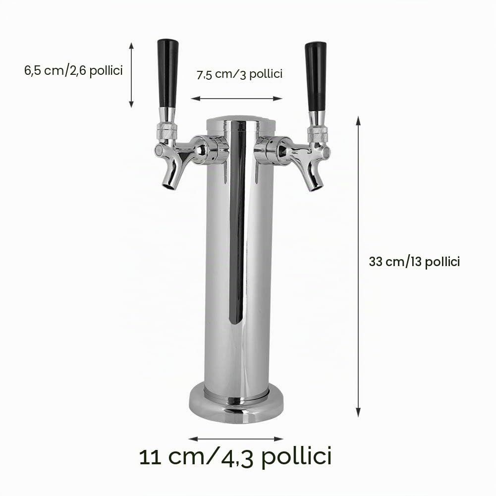 Jenngaoo Distributore di Birra, 3 Pollici di Diametro Doppio Rubinetto Birra Kegerator Torre in Acciaio Inox Birra alla Spina Dispenser Casa Birra Fusto di Bere Dispenser per la Birra Succo di Bevanda