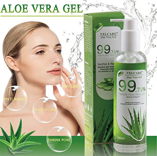 Preisvergleich Produktbild Aloe Vera Gel Bio 100% - Natürliche Beruhigende und Kühlende Pflegende Feuchtigkeitscreme für Sonnenbrand Reparieren Trockene Strapazierte Empfindlichqe Haut - für Gesicht Haare und Körper 250ml