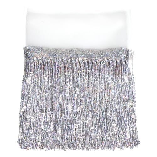 5 Yards Sewing Fringe Trim Silver Sequin Lace Tassel Fringe Trim Polyester Decorative Tape for DIY Dress Crafts Home Stage Costume Embellishment Colorful Silver