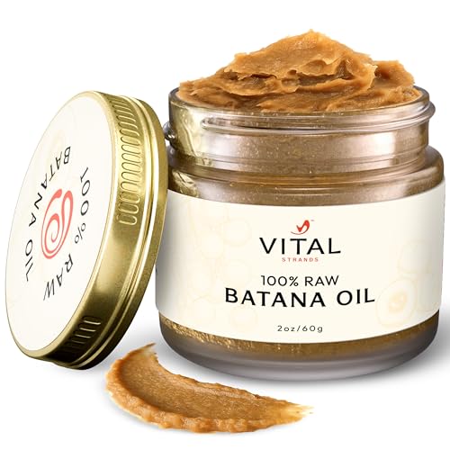 Vital Strands 100% Organic Raw Batana Oil for Hair Growth – Strengthens Hair, Reduces Breakage, Enhances Shine – Pure, Non-Greasy – No Silicones, Sulfates, or Parabens – All Hair Types – 2oz Glass Jar