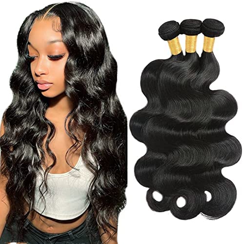 VIOLET 3 Bundles Human Hair (20 22 24 Inch) Brazilian Body Wave 100% Unprocessed Remy Virgin Weave Long Human Hair Wet and Wavy Bundles Double Weft Black Extension Natural Color