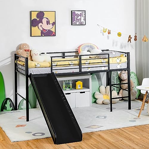 COSTWAY Hochbett mit Rutsche und Leiter, Kinderbett mit Lattenrost &...