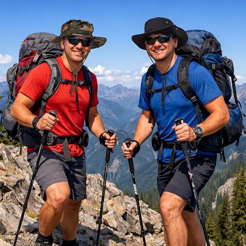 Image of 4 Pack Boonie Safari Hats for Men Women, Wide Brim Sun Hats with Chin Strap for Fishing Hiking Lightweight
