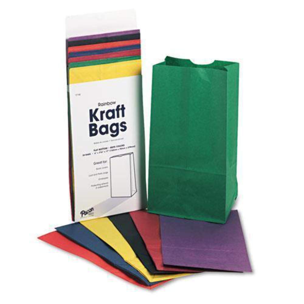 Creativity Street Kraft Bags P0072140, Assorted Bright Colors, 6" x 3-5/8" x 11", 28 Bags