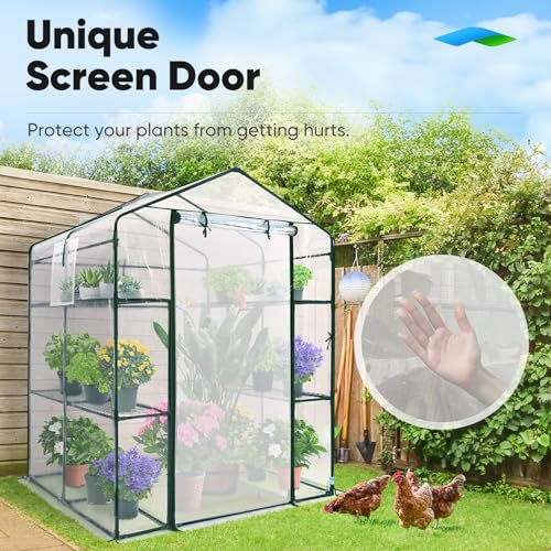 Quictent-Greenhouse-Screen-Door-and-Windows-3-Tiers-8-Shelves-56x56x77-Walk-in-Planting-Garden-Greenhouse-for-Winter-Indoor-Outdoor-Stakes-Ropes-Included-Clear-PVC-Cover Quictent Greenhouse Screen Door and Windows 3 Tiers 8 Shelves 56x56x77 Walk in Planting Garden Greenhouse for Winter Indoor Outdoor Stakes Ropes Included Clear PVC Cover