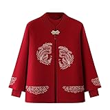 Generisch Damen-Twinset Für Damen Mittleren Und Höheren Alters, Zweiteiliges Set Aus Elegantem Phoenix-Jacquard-Cape, Schal Und Rollkragenpullover, Rot, Größe L