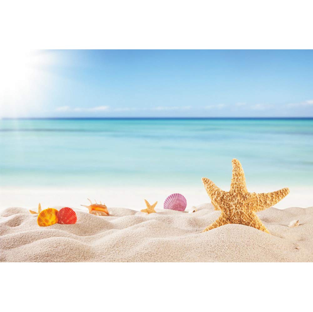 OERJU 6x4ft Summer Beach Backdrop Seaside Sand Colorful Seashell Starfish Blue Clear Ocean Photography Background Adult Portrait Holiday Vacation Tour