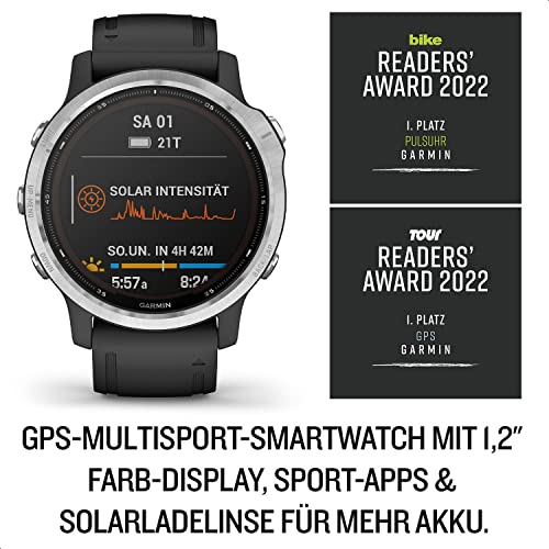 Garmin fenix 6S Solar – schlanke GPS-Multisport-Smartwatch mit Solar-Ladefunktion für bis zu 10 Tage Akku. 1,2“ Display für schmale Handgelenke, mit vorinstallierten Sport-Apps, Silber/Schwarz - Image 3