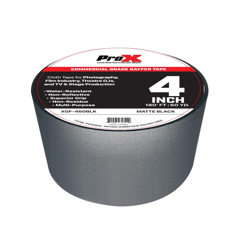Prox XGF-460BLK 4 Inch 180FT 60YD Matte Black Commercial Grade Gaffer Tape Pros Choice Non-Residue