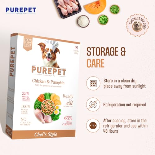 Image of Purepet Fresh Dog Food 300g | Chicken & Pumpkin for Adults & Puppies | High Protein, 65% Real Chicken, 35% Fruits & Veggies | No Preservatives | Ready to Serve | All Breeds | Single Meal Pack