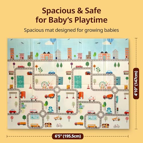 Image of LuvLap Cityscape Double Sided Water Proof Baby Floor Mat, Multicolor, Reversible Floor mats for Kids, Baby mats for Floor, Crawling Baby, Extra Large Size, 6'5 inch x 4'10 inch (195.5cmx147cm), 0.8cm Thick