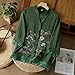 Tops for Women Short Sleeve,Summer Shirts for Women 2025 Cotton Linen Boho Retro Embroidered Buttons 1/2 Sleeve Tops Casual Loose Vacation Blouses Green M